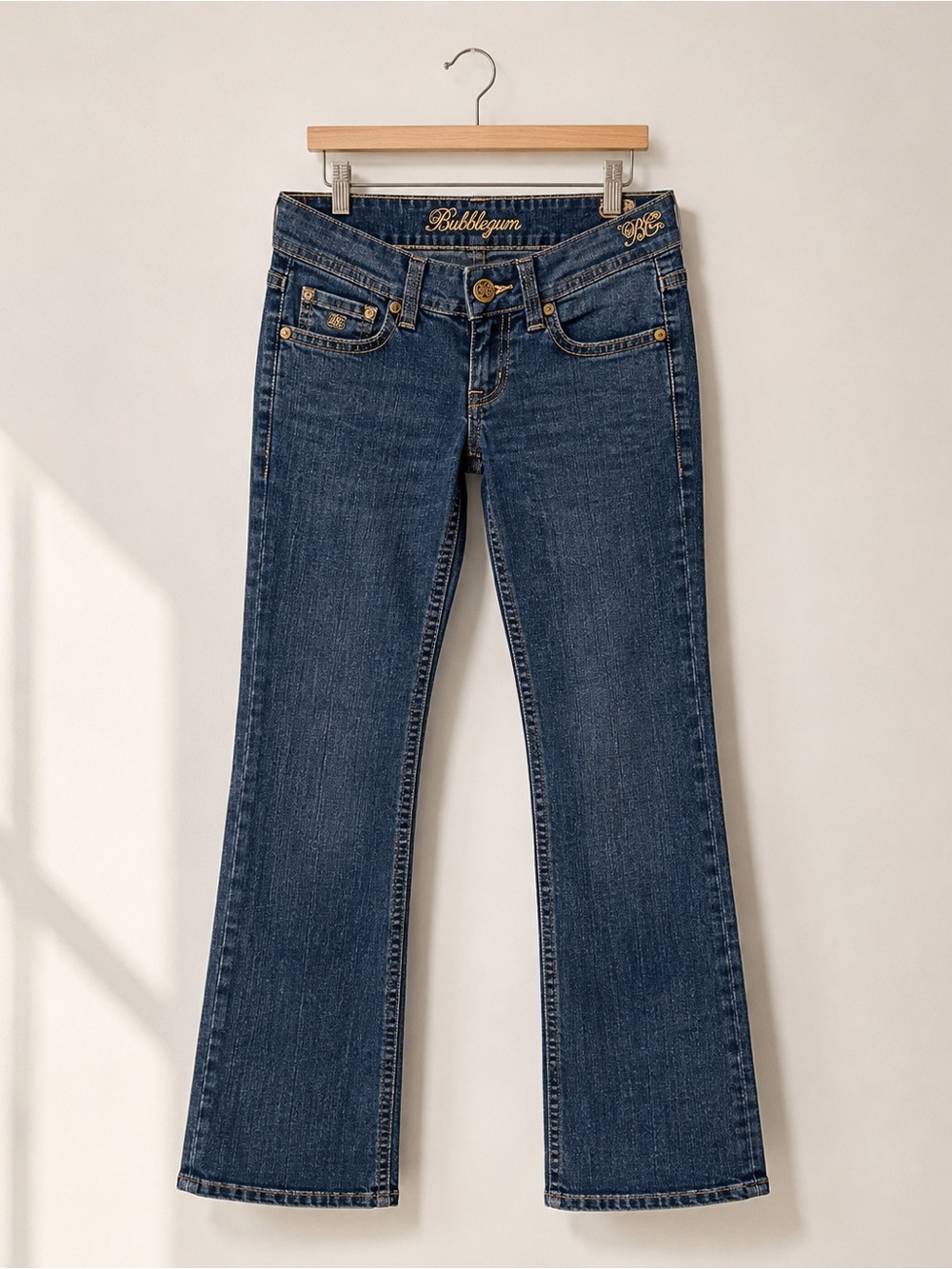 Bubblegum Dark Blue Flare Jeans with Gold Hardware